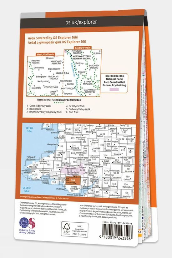  Ordnance Survey Explorer Map 166 Rhondda And Merthyr Tydfil