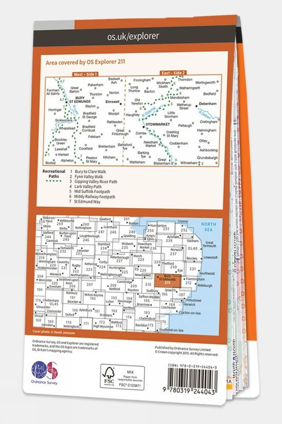  Ordnance Survey Explorer Map 211 Bury St Edmunds And Stowmarket