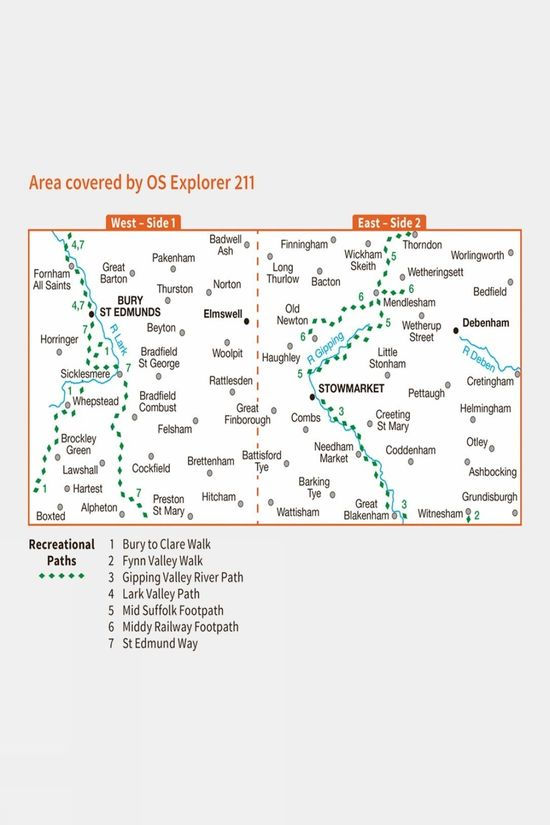  Ordnance Survey Explorer Map 211 Bury St Edmunds And Stowmarket