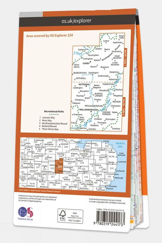  Ordnance Survey Explorer Map 224 Corby, Kettering And Wellingborough