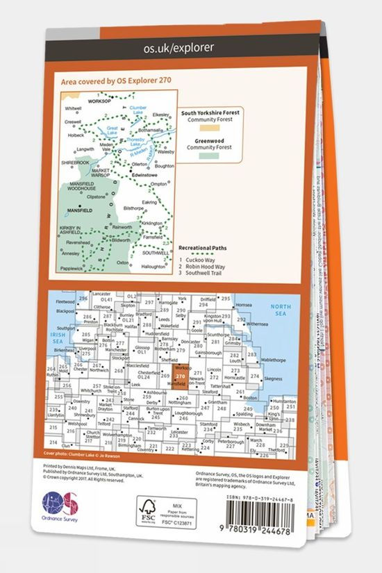  Ordnance Survey Explorer Map 270 Sherwood Forest