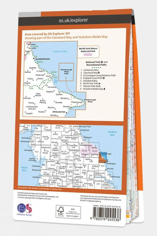  Explorer Map 301 Scarborough, Bridlington And Flamborough Head