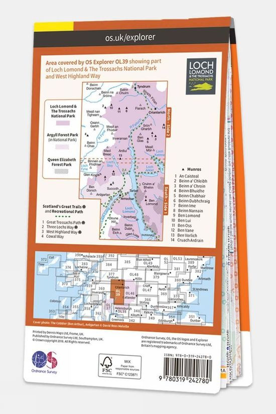  Ordnance Survey Explorer Map OL39 Loch Lomond North