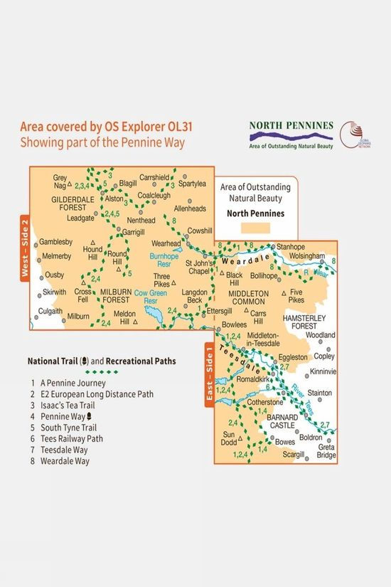  Ordnance Survey Explorer Map OL31 North Pennines - Teesdale And Weardale