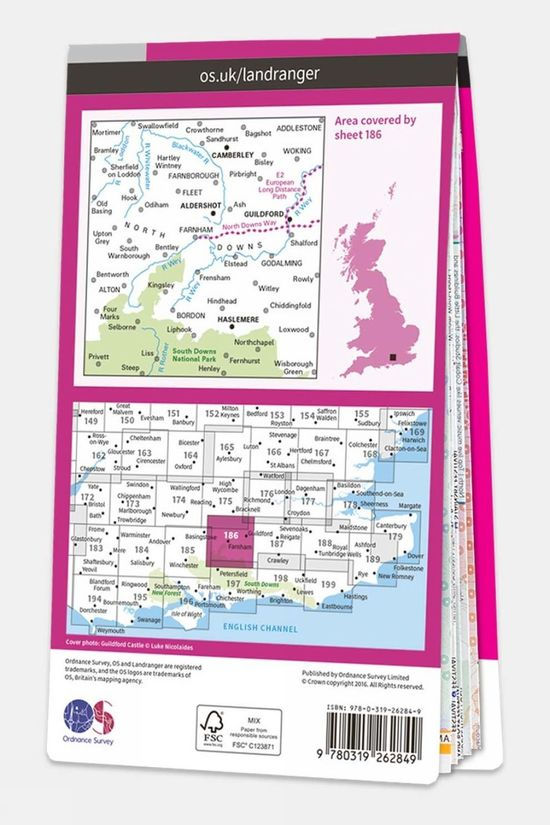  Ordnance Survey Landranger Map 186 Aldershot And Guildford