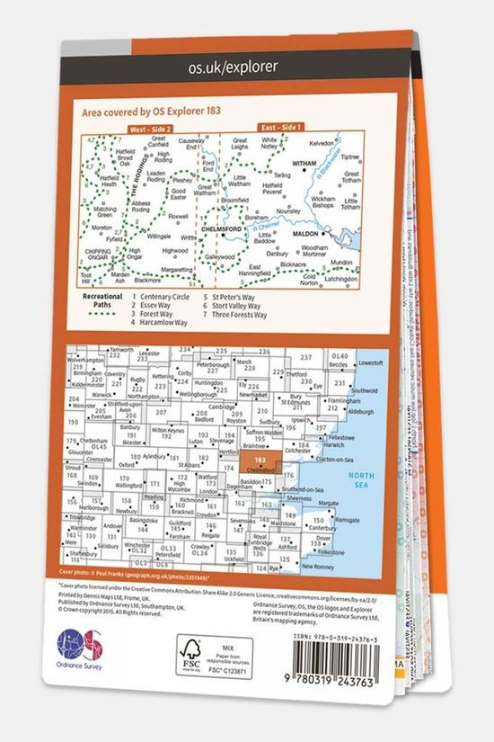  Ordnance Survey Active Explorer Map 183 Chelmsford And The Rodings
