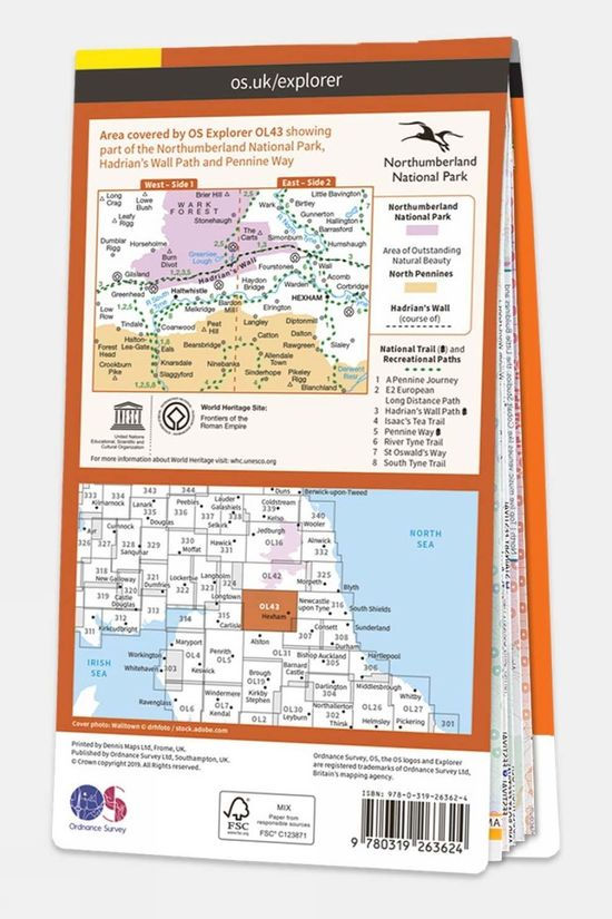  Ordnance Survey Active Explorer Map OL43 Hadrian's Wall