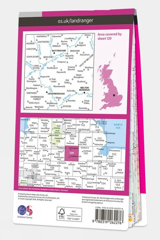 Active Landranger Map 129 Nottingham And Loughborough